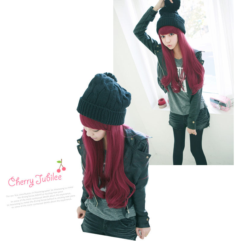 Premium Wig Cherries Jubilee Straight Hair Wavy End (Red Wine)