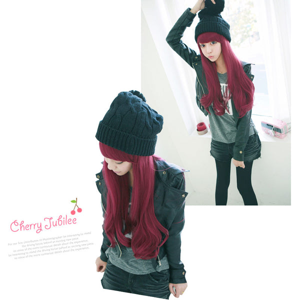 Premium Wig Cherries Jubilee Straight Hair Wavy End (Red Wine)
