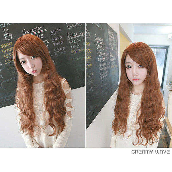 Premium Wig Cremige Welle Weiches Wellenhaar (Orange Braun)