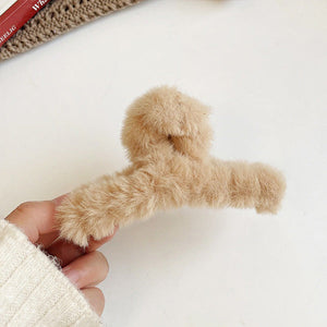 Beige Fuzzy Hair Claw Clip 