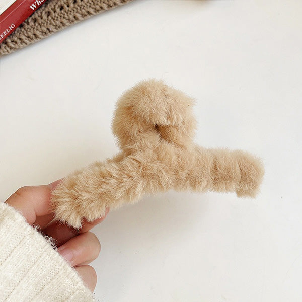 Beige Fuzzy Hair Claw Clip 