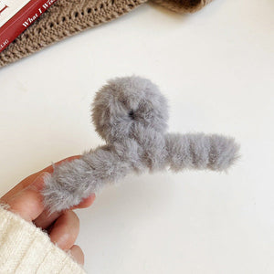 Gray fluffy faux fur hair claw clip