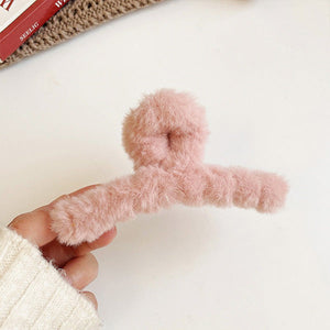 Soft pink fluffy plush hair claw clip