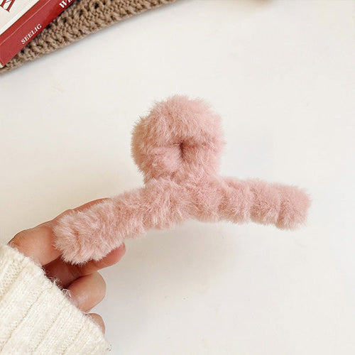 Soft pink fluffy plush hair claw clip