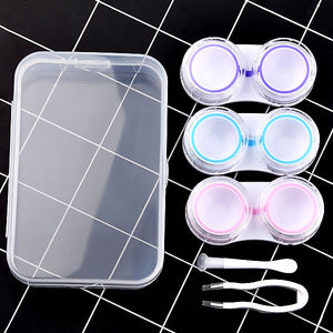 Transparent storage box with lens case, soft contact lenses remover and insertion tool
