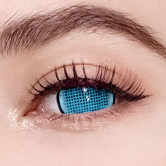 Cyan blue mesh mini sclera colored contacts for Halloween 