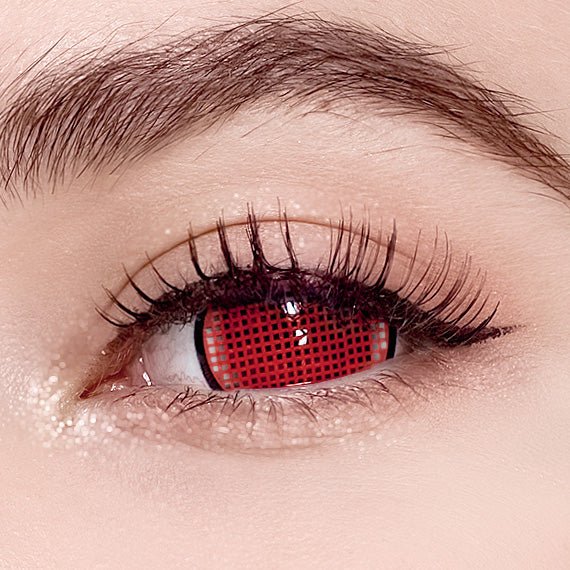 Red mesh mini sclera colored contacts for Halloween 