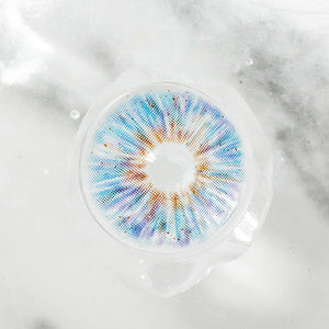 Princess Pinky Mojo Blue Colored Contacts on light background