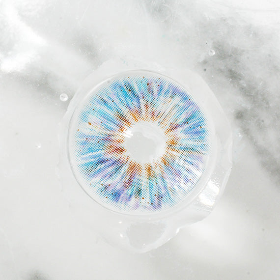 Princess Pinky Mojo Blue Colored Contacts on light background