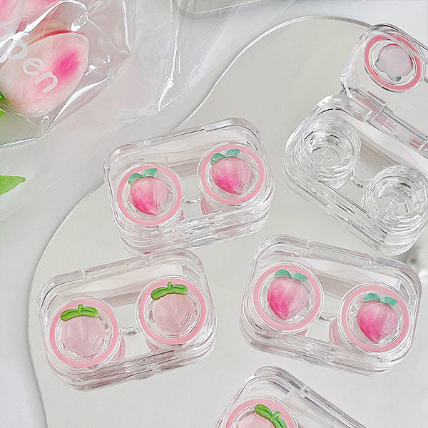 cute pink peach contact lens case with transparent case
