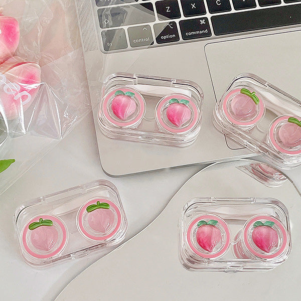 cute pink peach contact lens case with transparent case