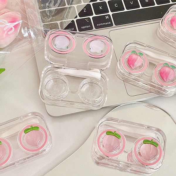 cute aesthetic pink peach contact lens case kit with inserter and tweezer