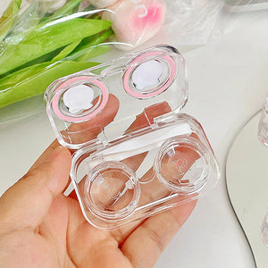 glossy pink peach portable contact lens case kit with Inserter and Remover