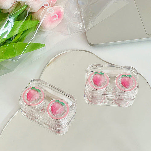 cute pink peach travel portable contact lens case