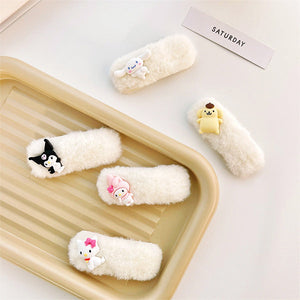 Cute Fluffy Hair Clip with Sanrio Characters Design