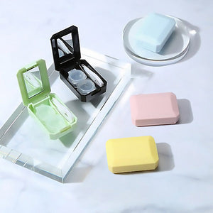 5 Designs of Minimalist Pastel Colored Contact Lens Case with built-in mirror, lens inserter and tweezer