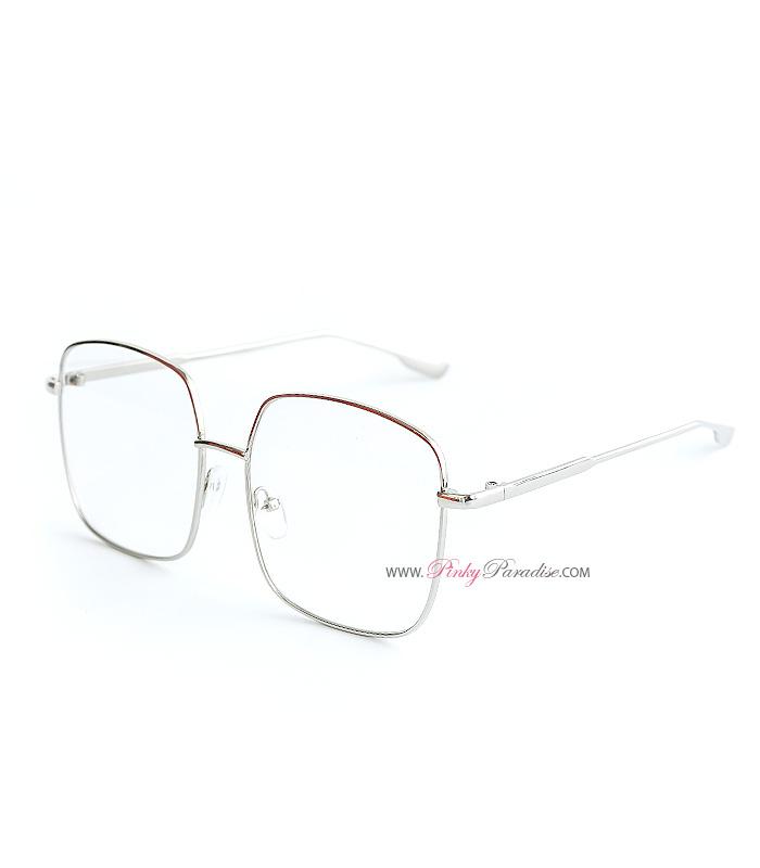 Square Metal Frame Clear Glasses | PinkyParadise